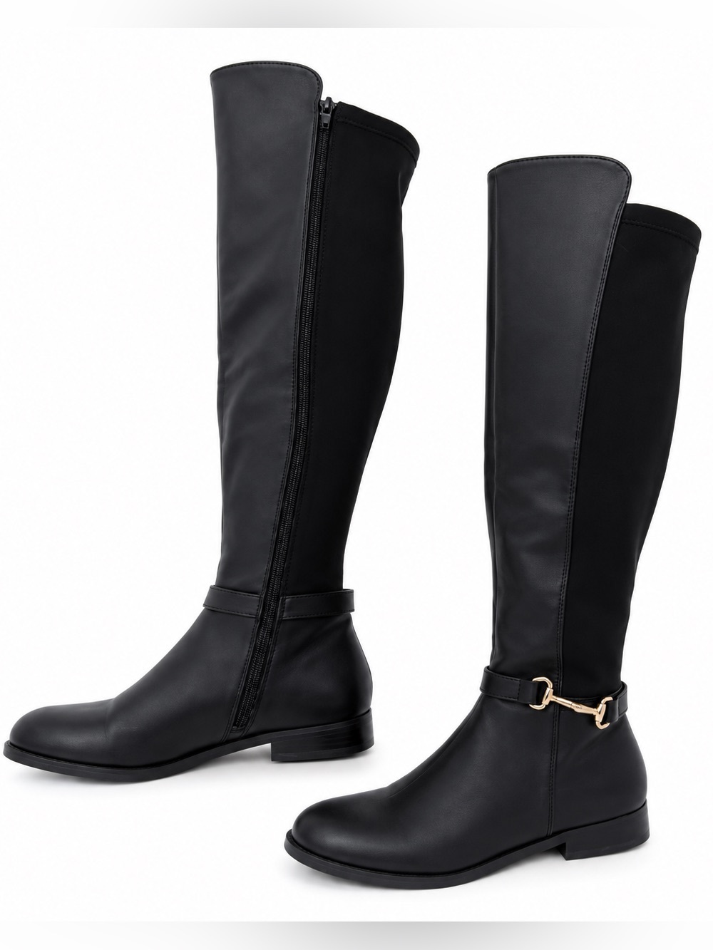 Steve Madden Black Tall Riding Boots Gold Hardware Round Toe Size 7